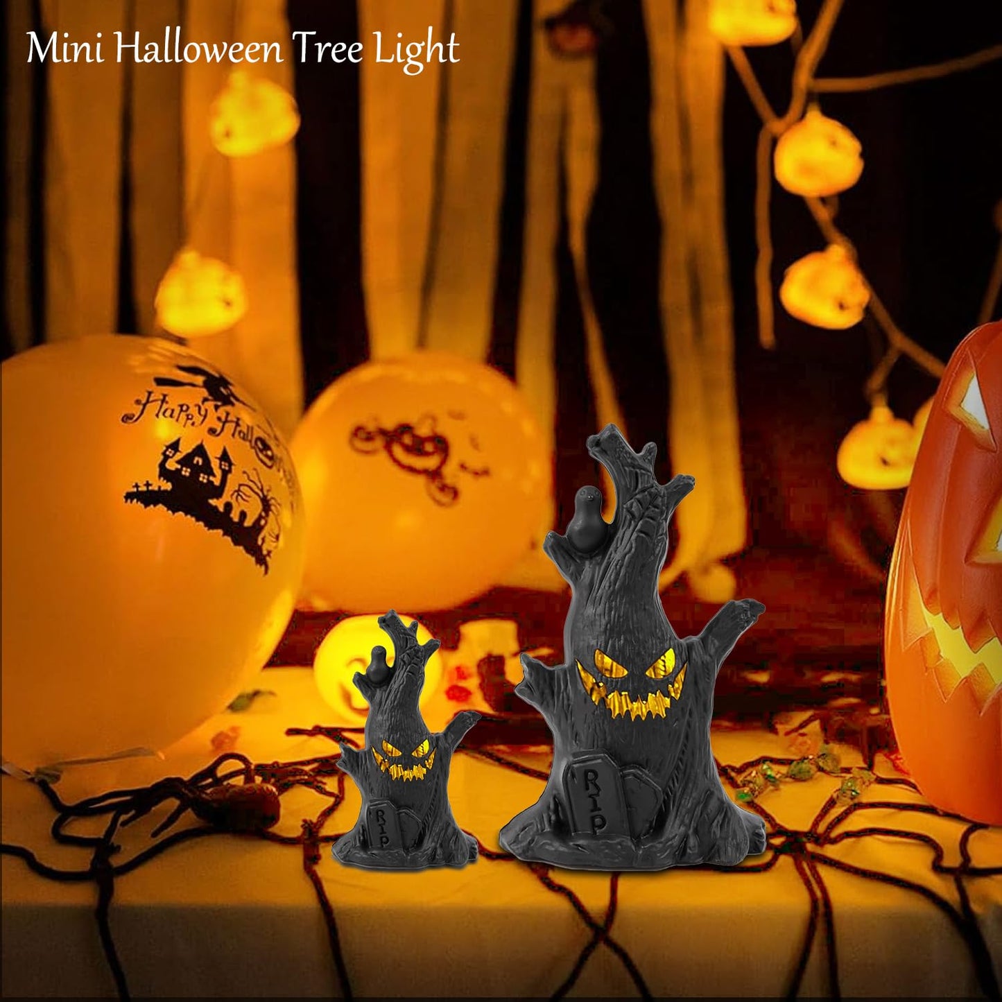 Lifnatty Halloween Tree Lights Decorations 2 Pack – Haunted Tree with Glowing Eyes, Battery Operated Halloween Tabletop Decorations for Home, Mantel, Party & Indoor Haunted House Decor