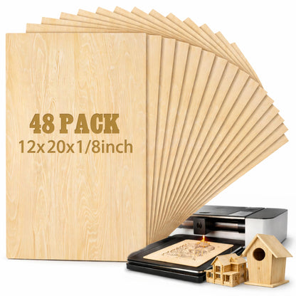 Juexica 48 Pcs 12" X 20"x 1/8" Basswood Craft Sheets 3mm Plywood Board Wood Thin Sheets for Arts Crafts Woodworking Scroll Sawing Projects Painting Drawing Laser Cutting Projects