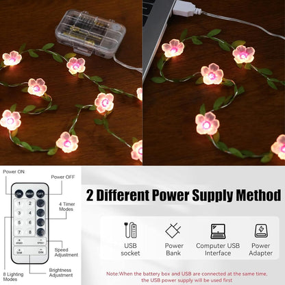 13ft 40 8 1 Pack Cherry Blossom Vine Lights LED Flower String Lights USB Plugin & Battery Operated Fairy Lights