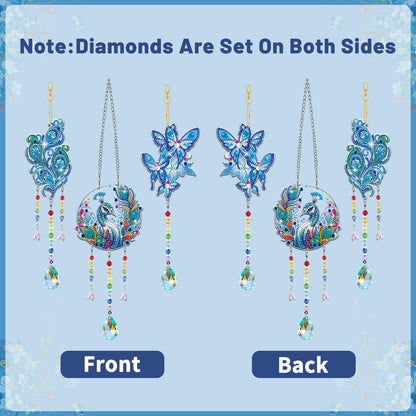 Arts and Crafts for Girls Ages 6-12, DIY Diamond Painting Kits for Kids Teens Adults, Birthday Gifts for 6 7 8 9 10 11 12 Year Old Girls, Peacock Butterfly Feather Wind Chimes for Home Garden Decor