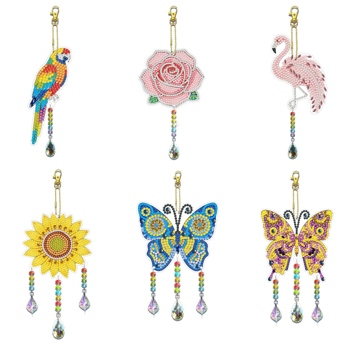 Leatrice 6PCS Spring Diamond Art Kits Suncatcher Small Diamond Painting Set DIY Crafts Hanging for Home Decro Double Sided Crystal Rhinestone Decorations