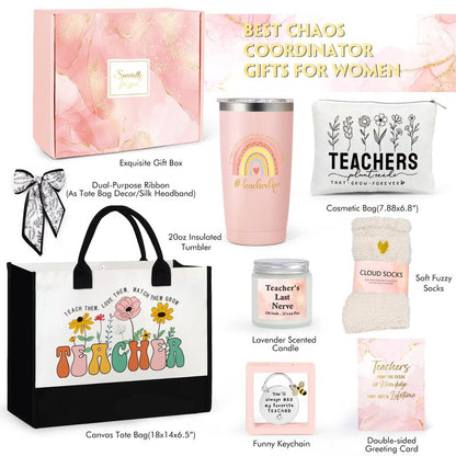 Suhctuptx Teacher Appreciation Gifts, Best Teacher Tote Bags for Women, Unique Gift Ideas from Students - Funny Thank You Basket Box Back to School Christmas Gifts Birthday Gift Pink