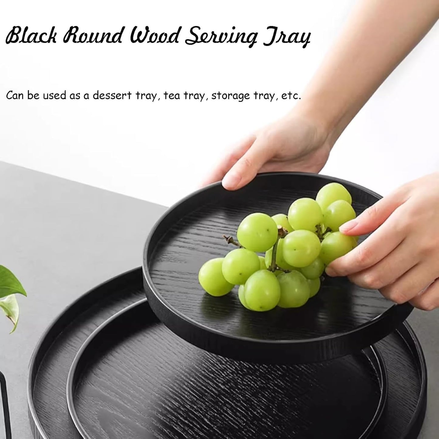 River Restaurant(10.6inch, Round Wood Serving Tray, Solid Wooden Decorative Tray Non-Slip Tea Coffee Table Tray Snack