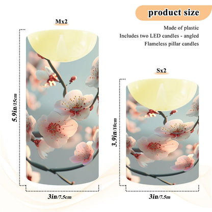 ALAZA Spring Pink White Flower Branches Flickering Flameless Candles Battery Operated with Remote Timer,Tea Light Candles LED Pillar Votive Set of 2 for Outdoor Indoor Decorations 3" x5.9"