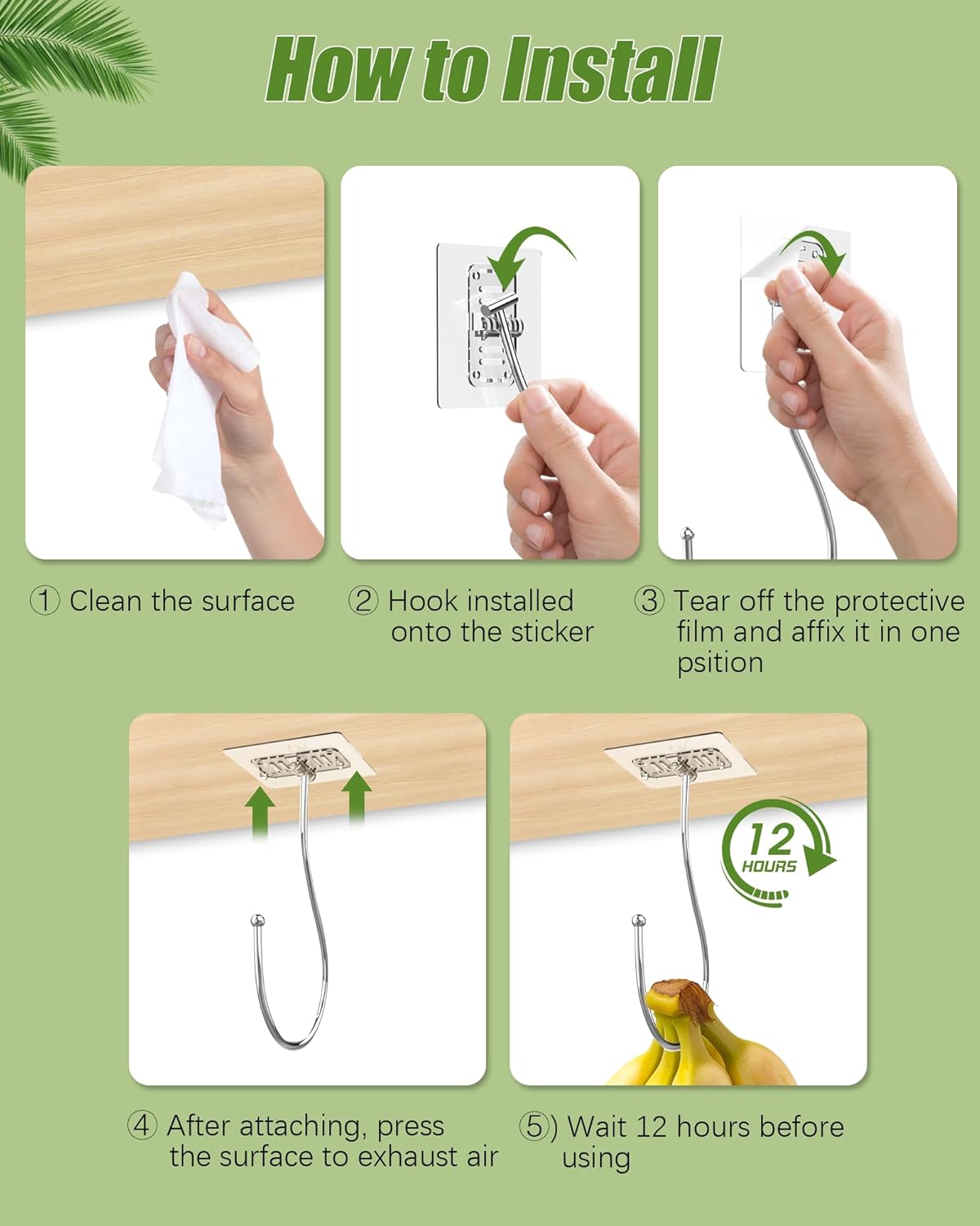 2 Pack Holder(13lb), (16cm) Latoxcaa Self Adhesive Banana Hook Under Cabinet Foldable, Heavy Duty Metal Clear Banana