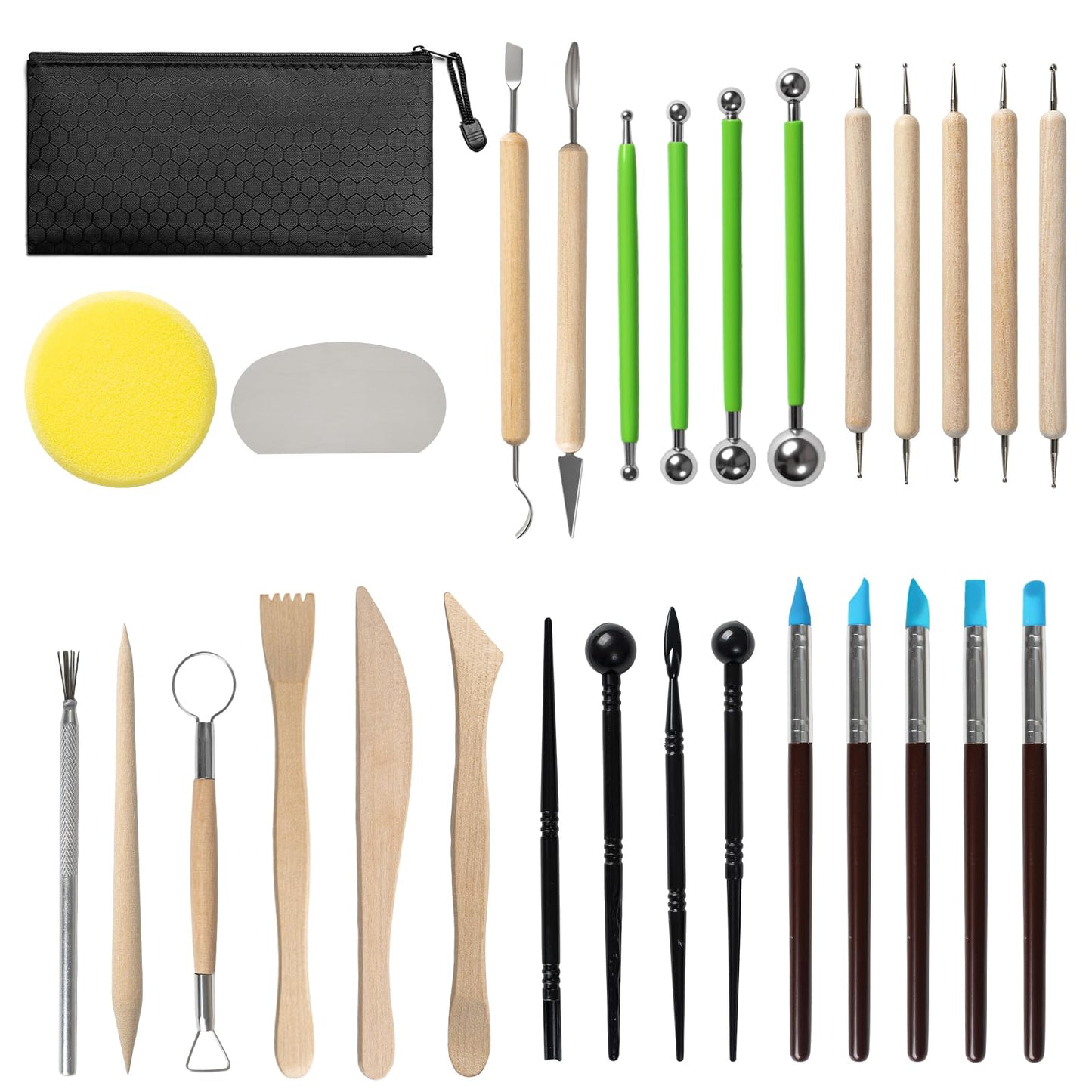 LEYCLUB 29 PCS Clay Tool, Clay Sculpting Tools Kit, Pottery Tools Can be Used for Stippling, Carving, Molding, and Shaping Clay Crafts, for Beginners, Hobbyists, Artists