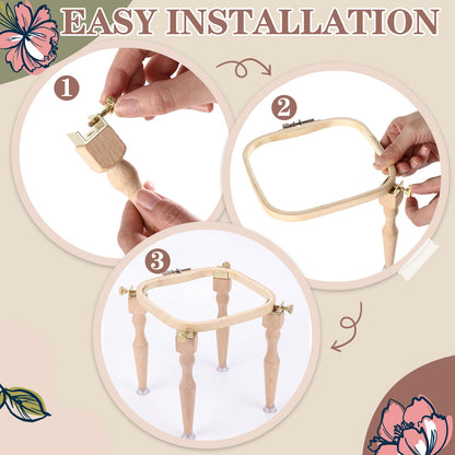 Novabright 3 Pcs Embroidery Hoop Stand Set 5.1" / 6.3" / 7.9" Square Hoops 4 Professional Stands Embroidery Kit for Arts Crafts Sewing Needlework Cross Stitch Supplies