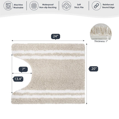 PURRUGS Bathroom Rug Non-Slip Machine Washable 20" x 24" U-Shaped, Super Absorbent and Quick Dry Shaggy Microfiber Bath Mat, Extra Soft and Plush Contour Rug for Toilet Base, Beige