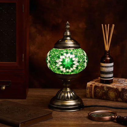 Baquler Turkish Mosaic Lamp Kit DIY Stained Glass Decorative Table Bedside Night Light Tabletop Bohemian Morrocan Lamp Crfat Kit for Living Room Decorations, Make Your Own (Green)