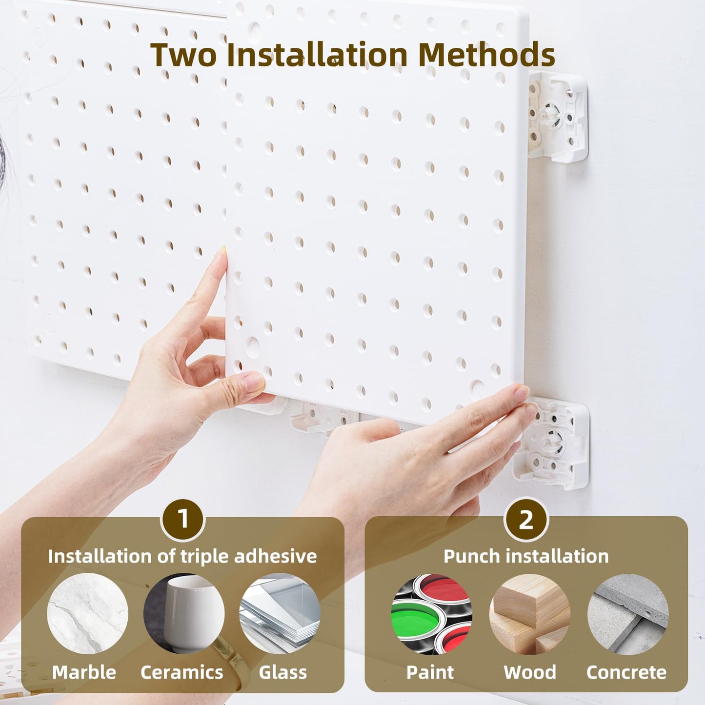 VUSIGN Peg Board Combination Kit, 22"x22" Pegboards and Accessories for Wall Organization with Two Installation Modes, Pegboard Wall Organizer for Office, Home, Desk,White Peg Board, White