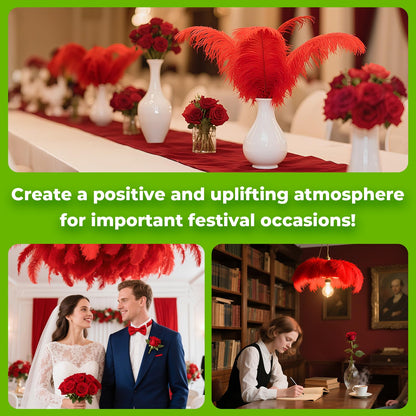 Piokio 20pcs Natural Red Ostrich Feathers 10-12 inch (25-30cm) Bulk Feathers for Wedding Party Centerpieces, Home Decoration and DIY Clothing, Gatsby Decorations