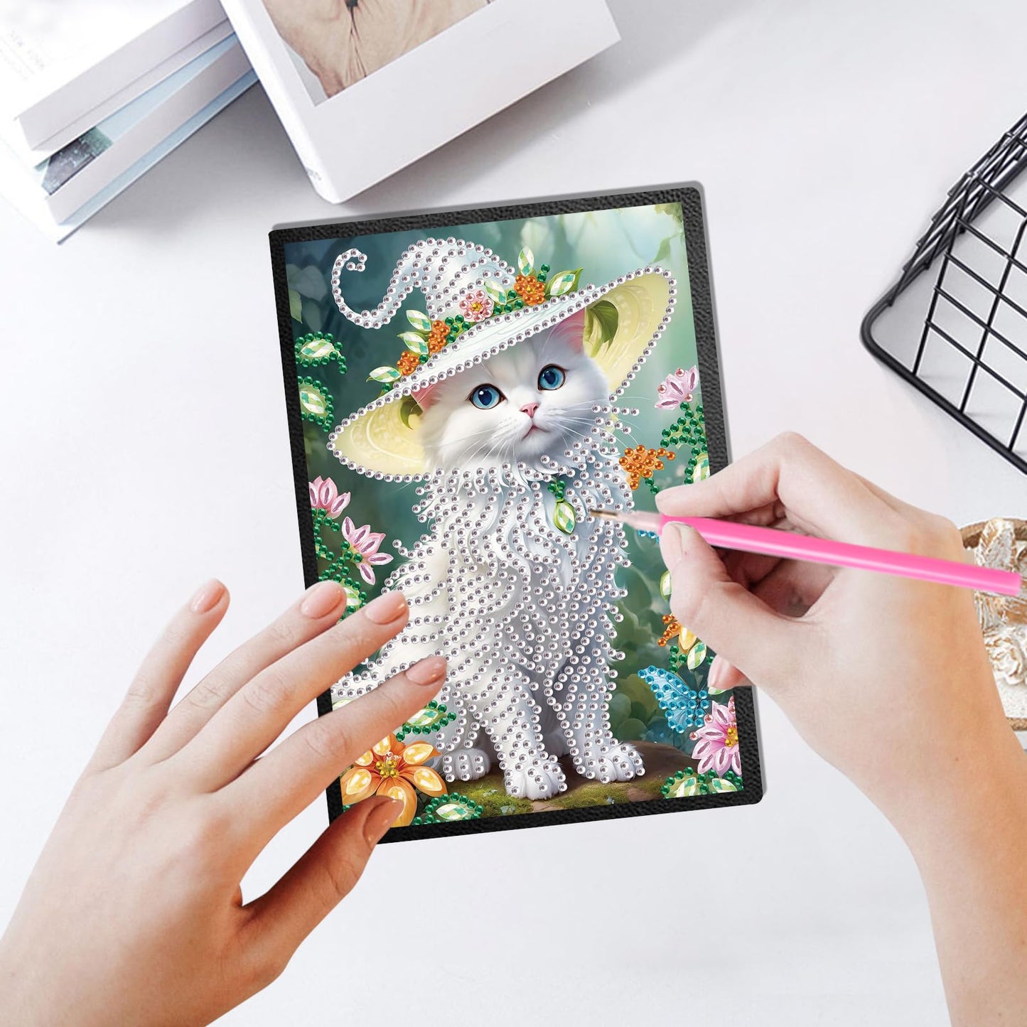 JZHYOAN Diamond Art Blank Note Book 5D Diamond Painting Notebook Kits for Adult DIY Cat Special Shape Art Dairy Travel Drawing Message Journal Sketchbook Mosaic Kit for Office Work