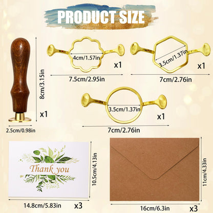 Wax Seal Stamp Kit,Vintage Classic Sealing Wax Stamp Heads with Wooden Handle & Metal Wax Seal Molds, with Envelope Greeting Card, for Gift Wrapping,Wedding, Party Invitations (Gold-A02)