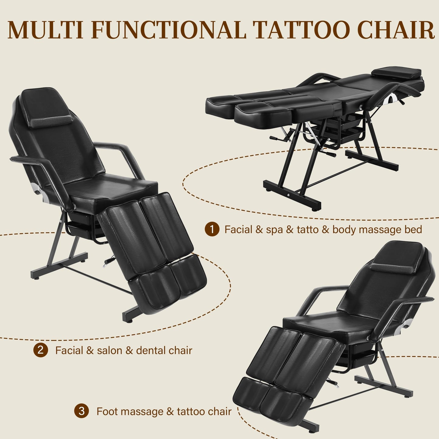 Tattoo Chair for Client, Facial Bed for Esthetician with Hydraulic Stool, Adjustable Massage Table with Split Legs Design, Professional Tilting Beauty Lash Spa Artist Salon Waxing Barber Equipment