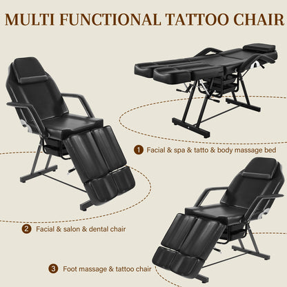 KIIUMI Tattoo Facial Chair with Split Legs, Artist Tattoo Bed for Client, Professional Adjustable Lash Esthetician Table Beauty Salon Spa Equipment with Breathing Hole & Hydraulic Stool, Grey