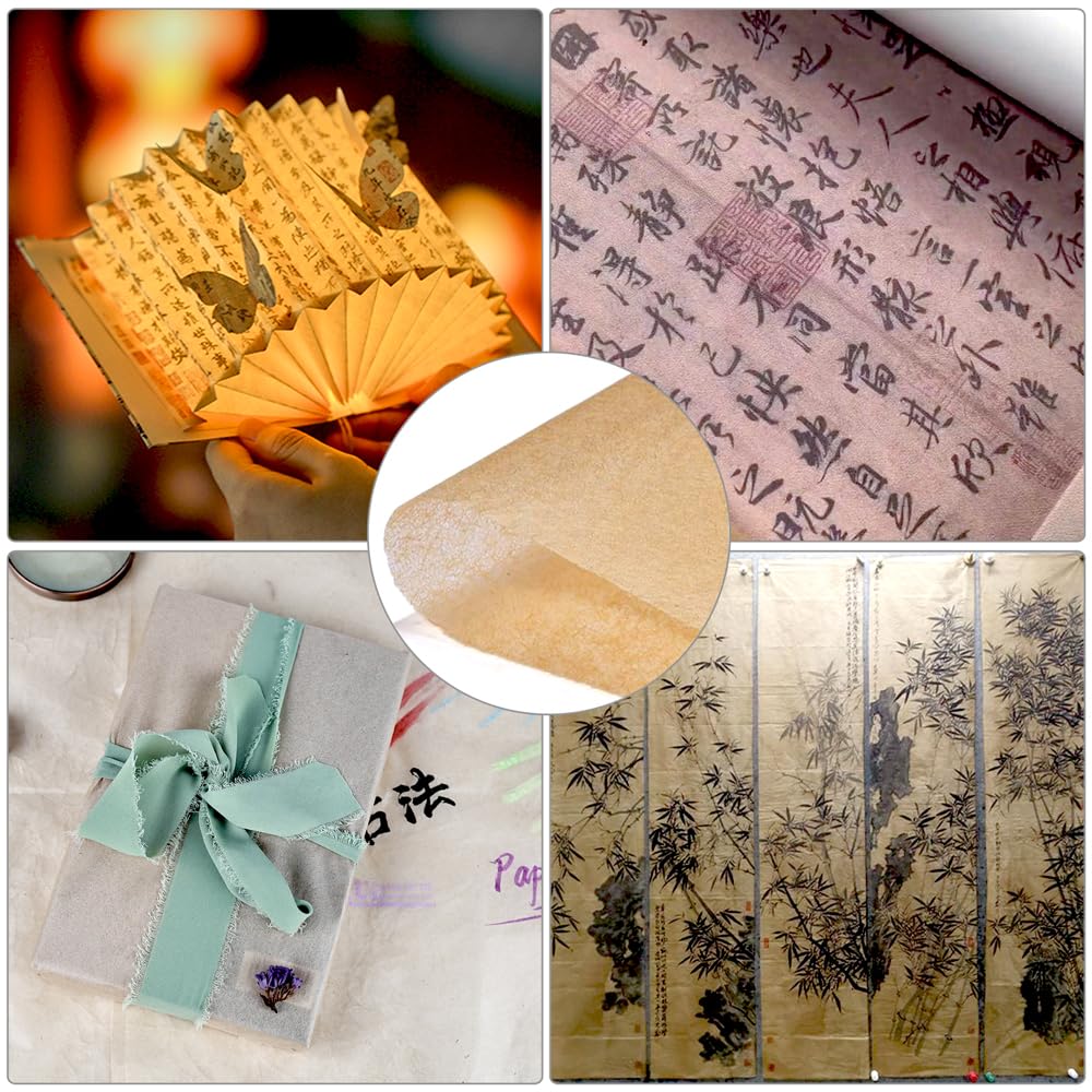 100 Sheets Natural Gampi Bark Rice Paper, 13.8x16.5”, Ultra-Thin, Strong & Translucent Cicada Wing Traditional Handmade Xuan Paper for Fine Art Painting, Botanical Rubbing and Calligraphy