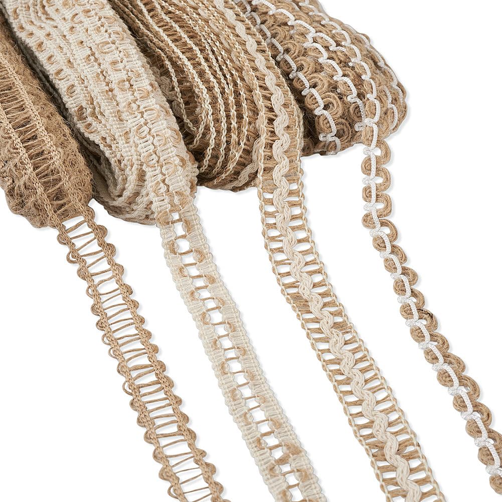 PH PandaHall 4 Rolls Natural Burlap Ribbons Jute Lace Ribbons Thin Crafts Fabric Ribbons Rustic Twine String for Gift Wrapping Wedding Christmas Party Home Decoration, 43.76 Yards