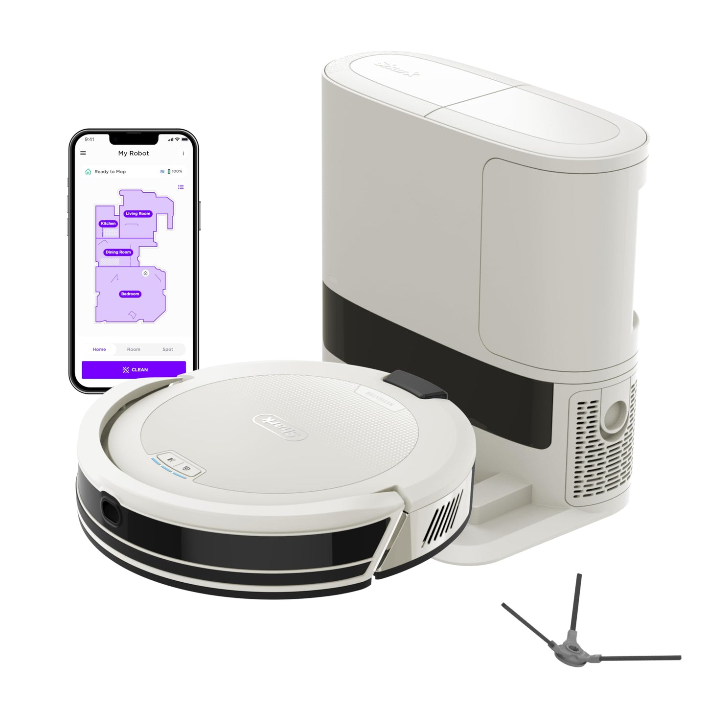 Shark Navigator Robot Vacuum with Bagless 30-Day Capacity Self-Empty Base, Powerful Suction, SmartPath Navigation, Self-Cleaning Brushroll, for Carpets & Hard Floors, White, AV2110S
