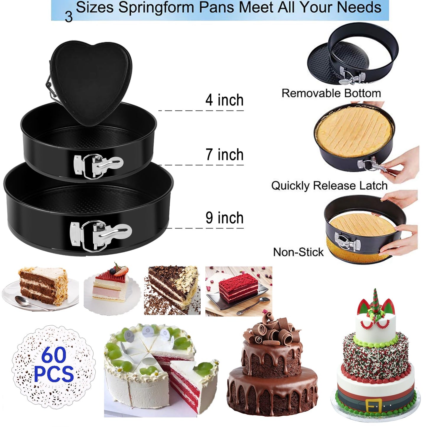 Cake Decorating Kits 567 PCS Baking Set with Springform Pans Set, Rotating Turntable, Decorating Tools, Cake Baking Supplies for Beginners and Cake Lovers (567 PCS Cake Decorating Kits)