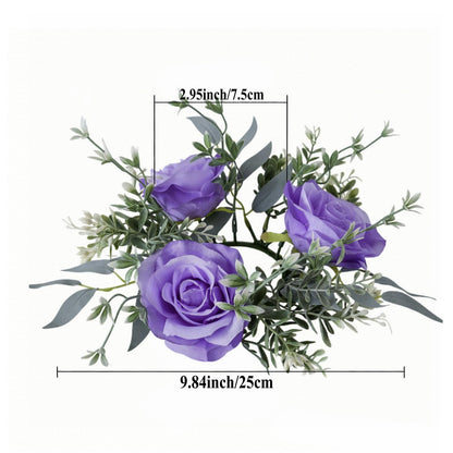 Youshe 4 Pcs Artificial Rose Candle Ring, Valentine's Day Candle Rings Wreaths Mini Floral Garland Wedding Table Pillar Centerpiece for Xmas Home Farmhouse Party Candle Holder Décor (Purple)