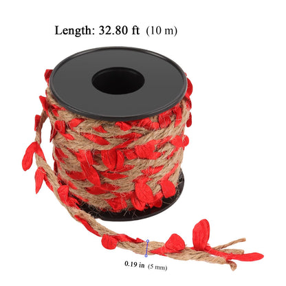 YUENPUN 328 Ft 5MM Burlap Leaf Ribbon, 10 Rolls 33 Ft Natural Jute Twine Rope, Jute Twine with Red Leaves Ply Braided Burlap Ribbon Artificial Leaves Vine Rope for Wedding, Party, Garden Decor