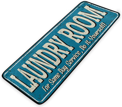 KLL Laundry Room Kitchen Floor Mats, Non-Slip Blue Background Modern Polyester Indoor Outdoor Aqua Area Rugs, Living