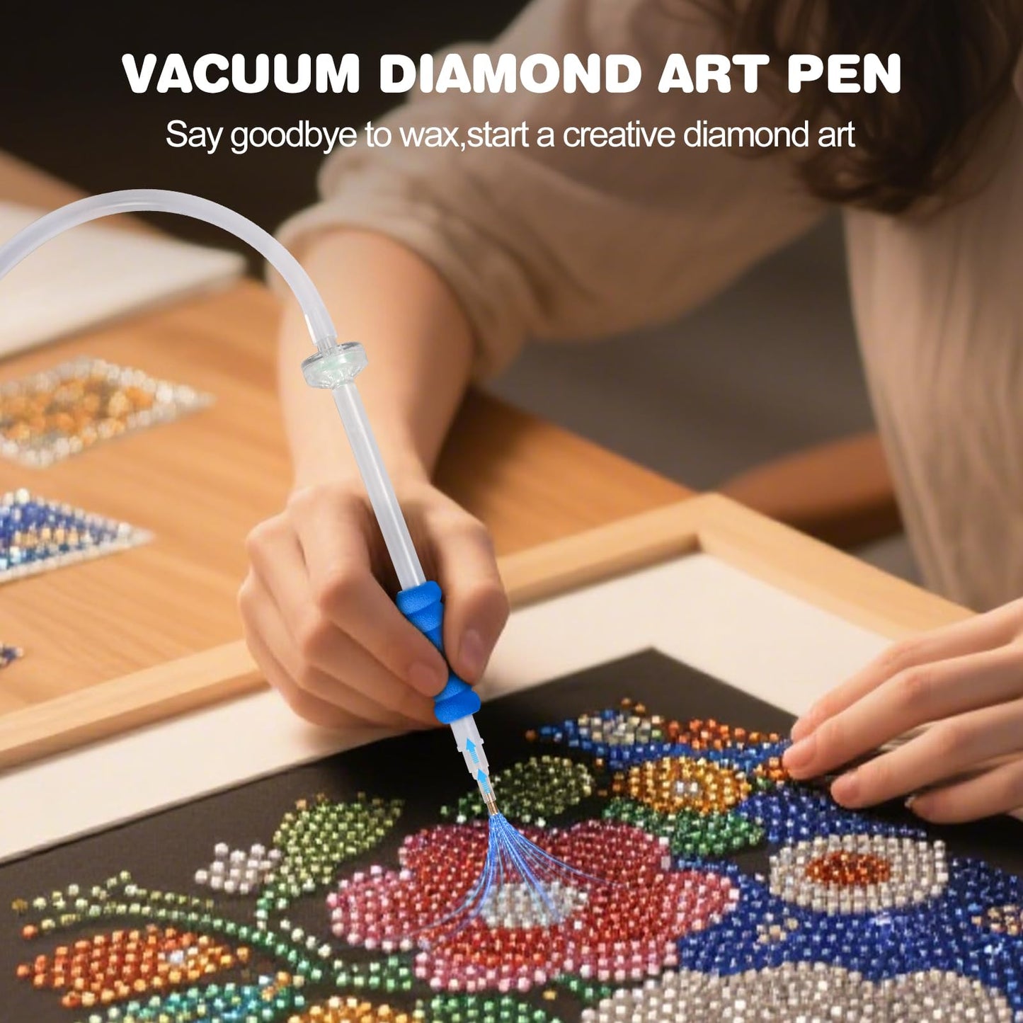 BAOOOHEE Electric Diamond Painting Pen-Vacuum Diamond Painting Pen,40PCS Diamond Painting Accessories Tools-Adult Diamond Painting Kit for Inlaying AB Grade Gemstones, No Wax Required(Blue)