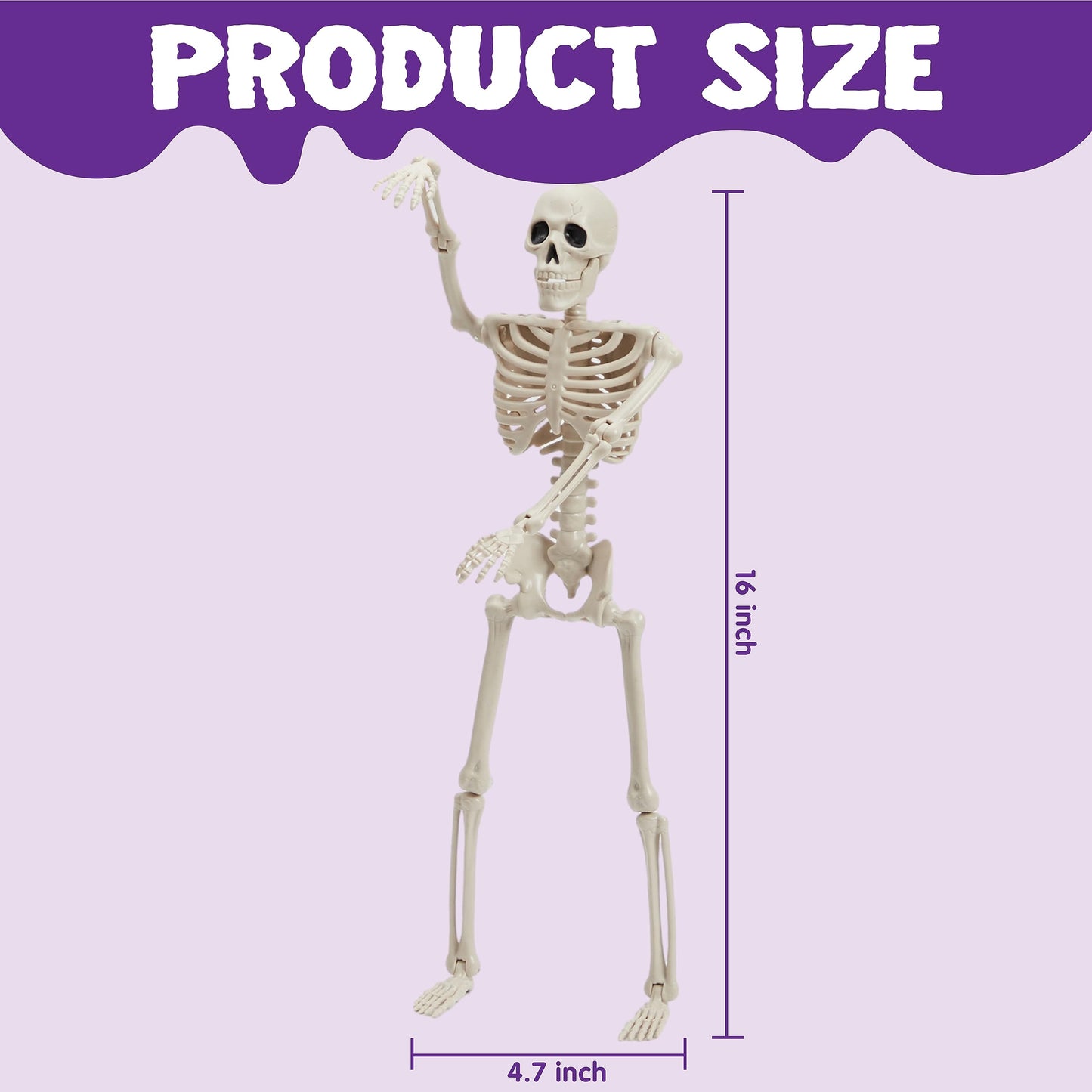 JOYIN 2PCS 16" Halloween Skeleton Decor, Full Body Stayable Movable Joints, Posable Hanging Skeletons for Halloween Decoration, Yard, Graveyard, Haunted House Props, Spooky Scene Party Favor