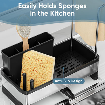 Countertop, VUSIGN Sponge Holder for Kitchen Sink, Sink Caddy Organizer with Brush Holder, Rustproof Stainless