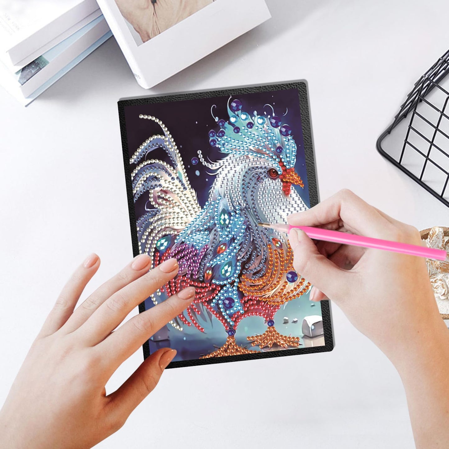 JZHYOAN Animal Diamond Painting Blank Notebook Kits for Adult Mosaic DIY Rooster Special Pattern Diamond Art Dairy Note Book Gem Art Journal Sketchbook Drawing Painting Notepad for Office Work Gifts