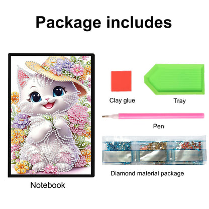 JZHYOAN Diamond Painting Blank Notebook Kits for Adult DIY Cat Special Pattern Diamond Art Dairy Note Book Journal Sketchbook Drawing Painting Message Notepad for Office Work Gifts