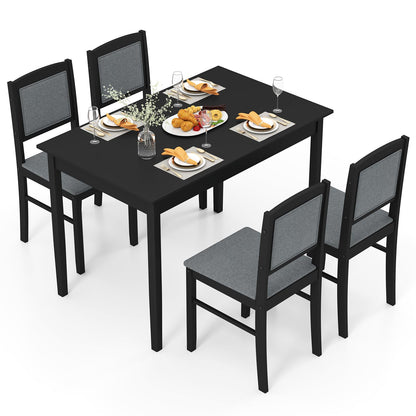 Giantex 5-Piece Dining Table Set for 4, Wooden Kitchen Table and Chairs with Solid Rubber Wood Legs, Padded Seat & Backrest, Space Saving Dinette Set for Home Dining Living Room, Breakfast Nook