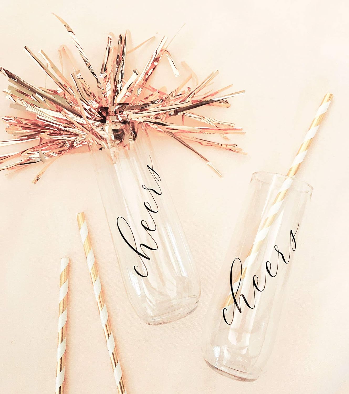ModParty Cheers Flutes - Set of 12, Wedding Reception, Bachelorette Party, Shatterproof Plastic Cups