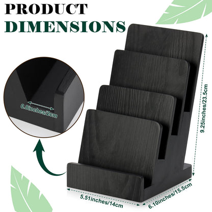 HKSZEH 4 Tier Wood Brochure Display Stand 6 x 9 inch Black Brochure Holder Pamphlet Display Stand for 5.5 x 8.5 inch 5 x 7 inch Booklets Menus Postcard Holder Multi Purpose Organizer