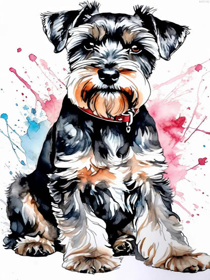 Dog 5D DIY Diamond Painting Kits for Adults, Miniature Schnauzer Round Full Drill Diamond Art Kits, Ink and Wash Animal Paint with Diamonds Crafts for Home Wall Decoration Gifts 12x16inch