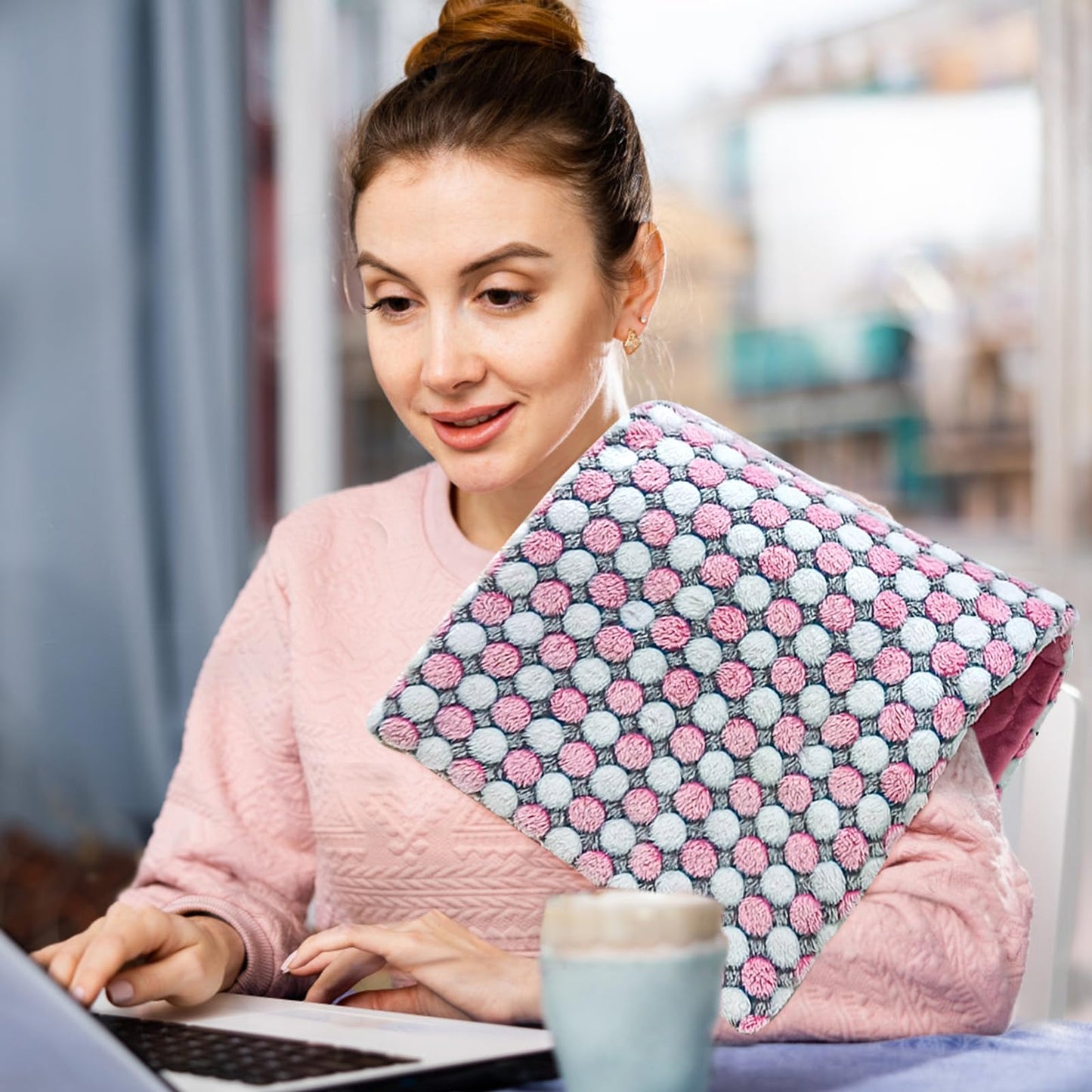 XL Full Weighted Heating Pad for Back Pain, Cramps, Relief - - 2.3lb Large Electric Heat Pad for Neck and Shoulders - Hot Heated Pad with Auto Shut Off, Stay on- (XL 12"x24" Pink) - PYQ0F
