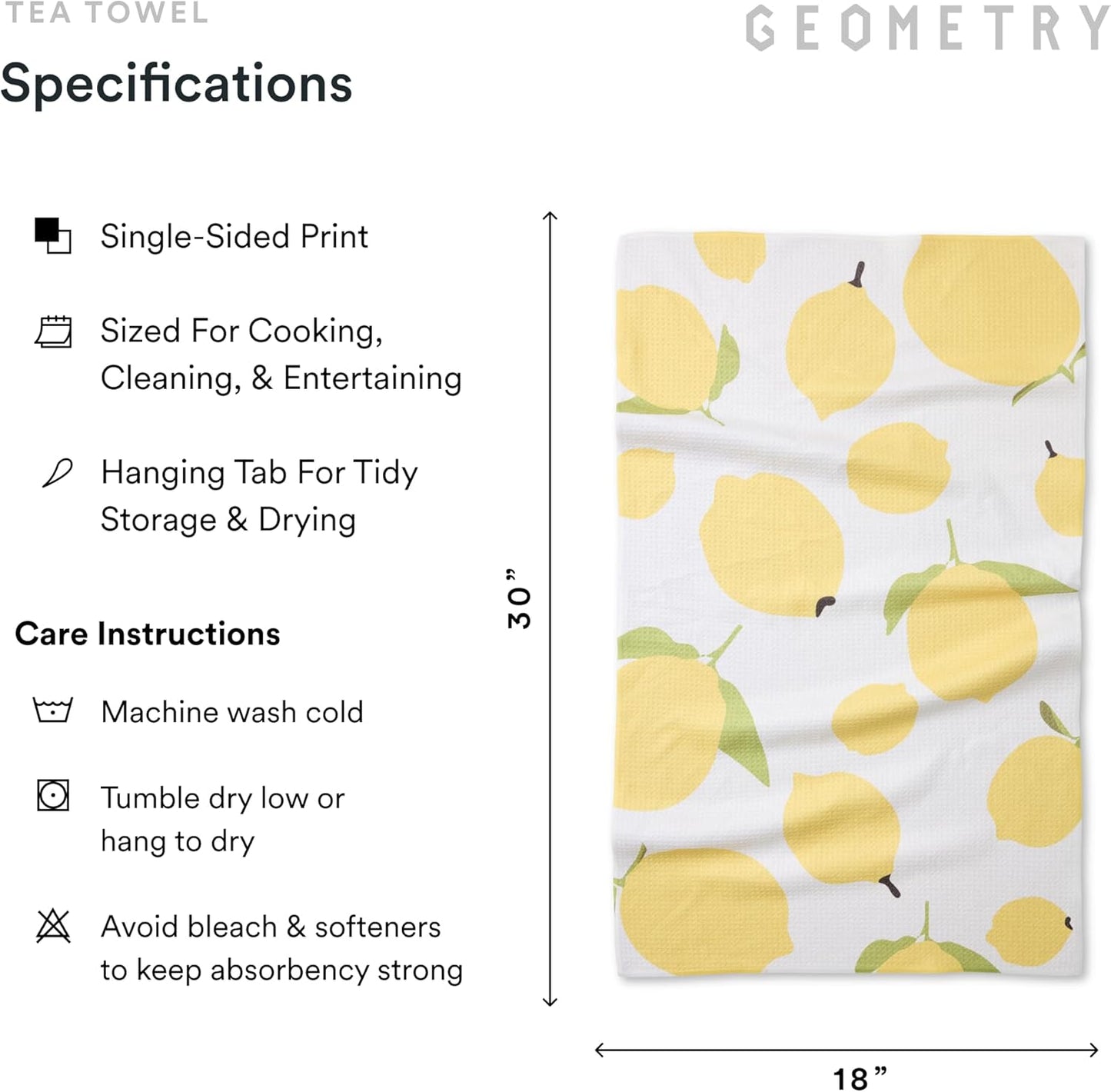 18" 30" 1 Pack GEOMETRY Kitchen Tea Towels - Quick Dry Microfiber Dish Towels for Kitchen Sunny Lemons, x