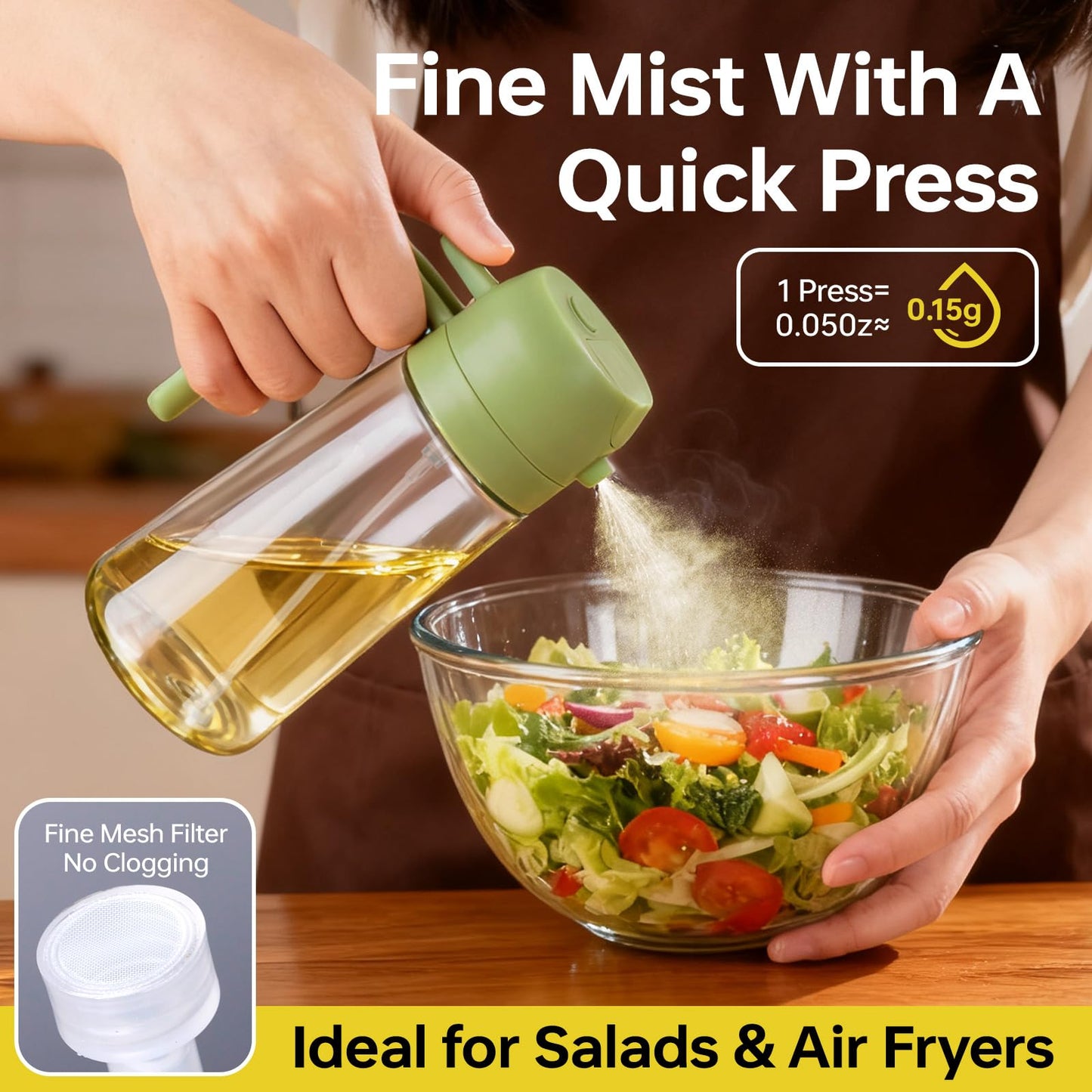 RMNJPW 2Pcs Glass Oil Sprayer for Cooking 16oz/470ml, Kitchen Gadget for Air Fryer, Salad, BBQ, Frying（White） (Black+Green)