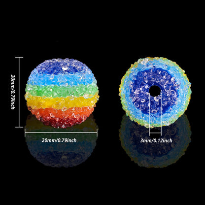 30PCs 20MM Chunky Resin Rhinestone Beads Round Disco Ball Bubblegum Beads for Women Necklace Bracelet Jewelry Making Phone Lanyard Hair Accessories DIY Crafts (Rainbow)