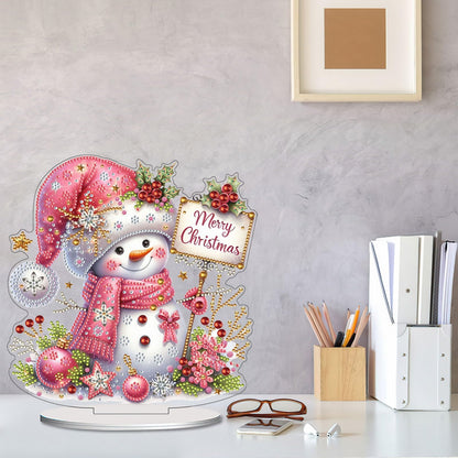 VODAPYC Christmas Diamond Art Tabletop Painting Kits, DIY Stand Up Double Sided Special Shaped Diamond Painting Desktop Ornament(Snowman-01)