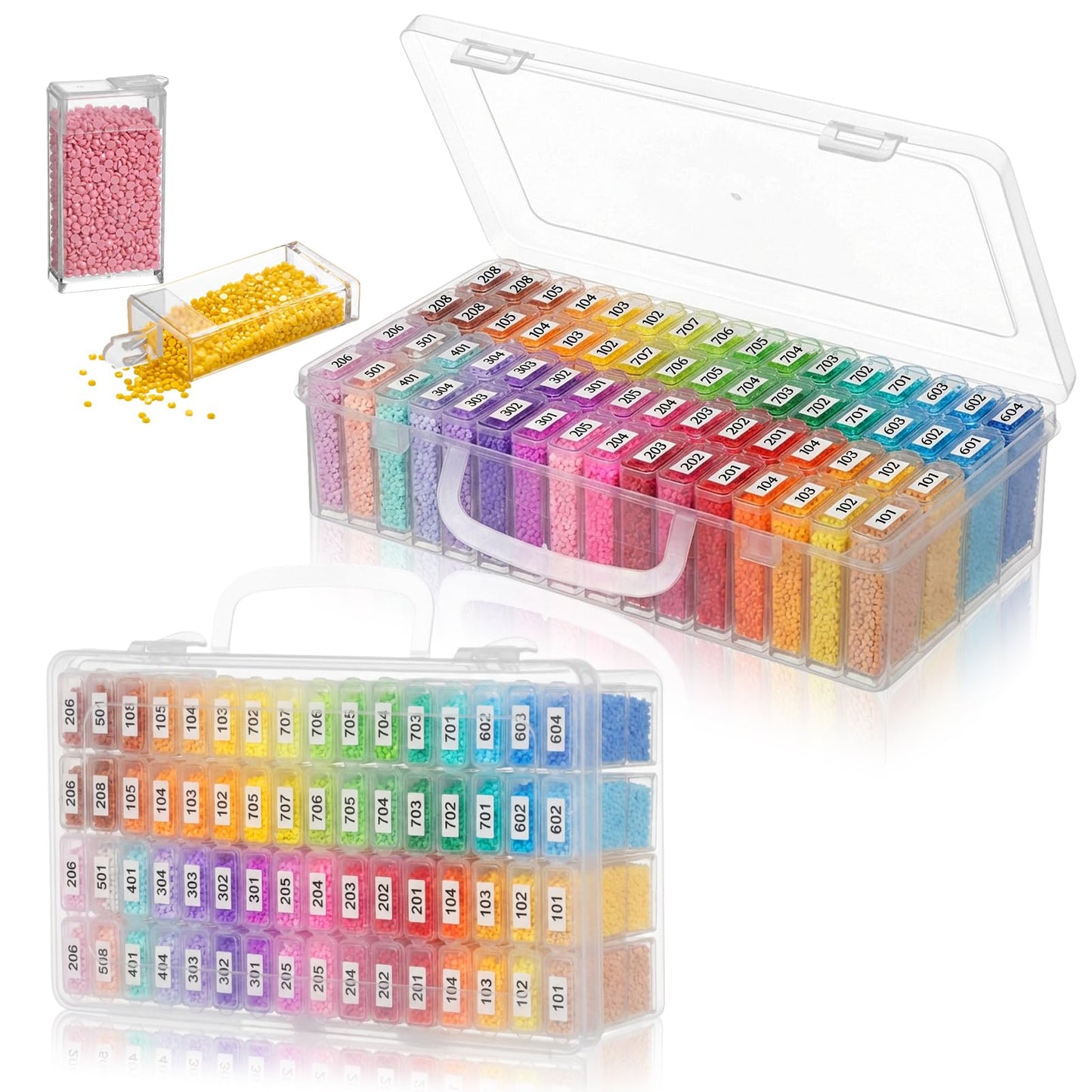 2 Pack Diamond Painting Storage Containers with 128 Rectangle Grids for Diamond Art Organizer with Sticker Labels Portable Clear Bead Organizer Box for Crafts Storage Accessories Art Beads Seeds