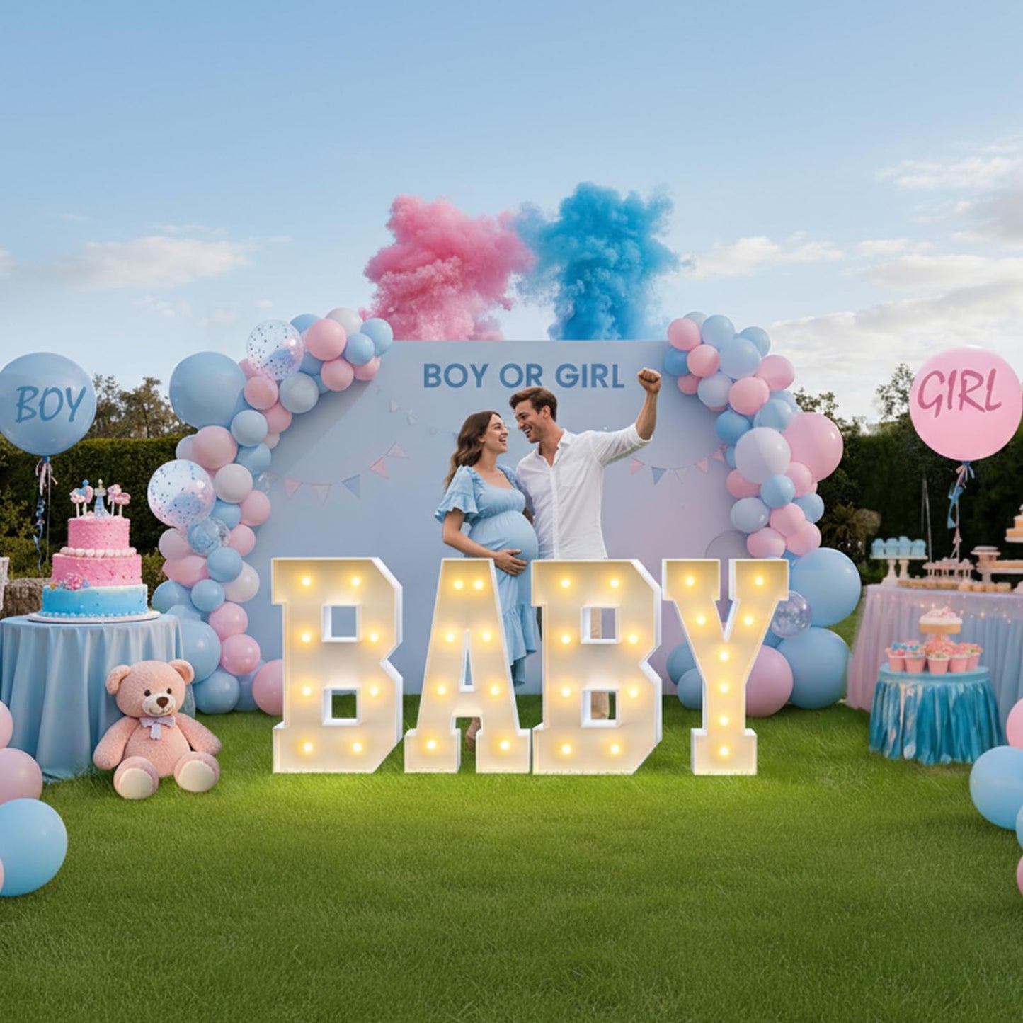 3FT Baby Marquee Letters, Large Light Up BABY Sign for Backdrop Baby Shower Decorations, 3 Feet Tall Big Light Up Letters for Girl Boy Gender Reveal Party Decor, Pre-Cut Foam Board Kit, 4 Pcs