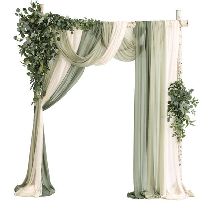 Ling's moment Wedding Arch Kit with Artificial Green Flowers & Sheer Drapes – Luxury Ceremony Backdrop for Brides & Planners, Garden & Outdoor Weddings, Spring & Summer, 5-Piece Set