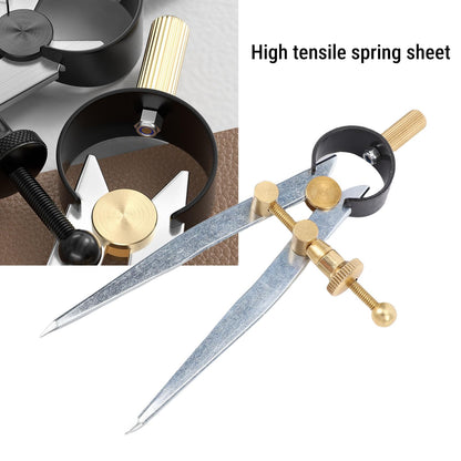 YUEHISY Spring Wing Divider Caliper, 4in Drafting Compass with Leather Creaser, Adjustable Lockable Tool, for Geometry Craft Work