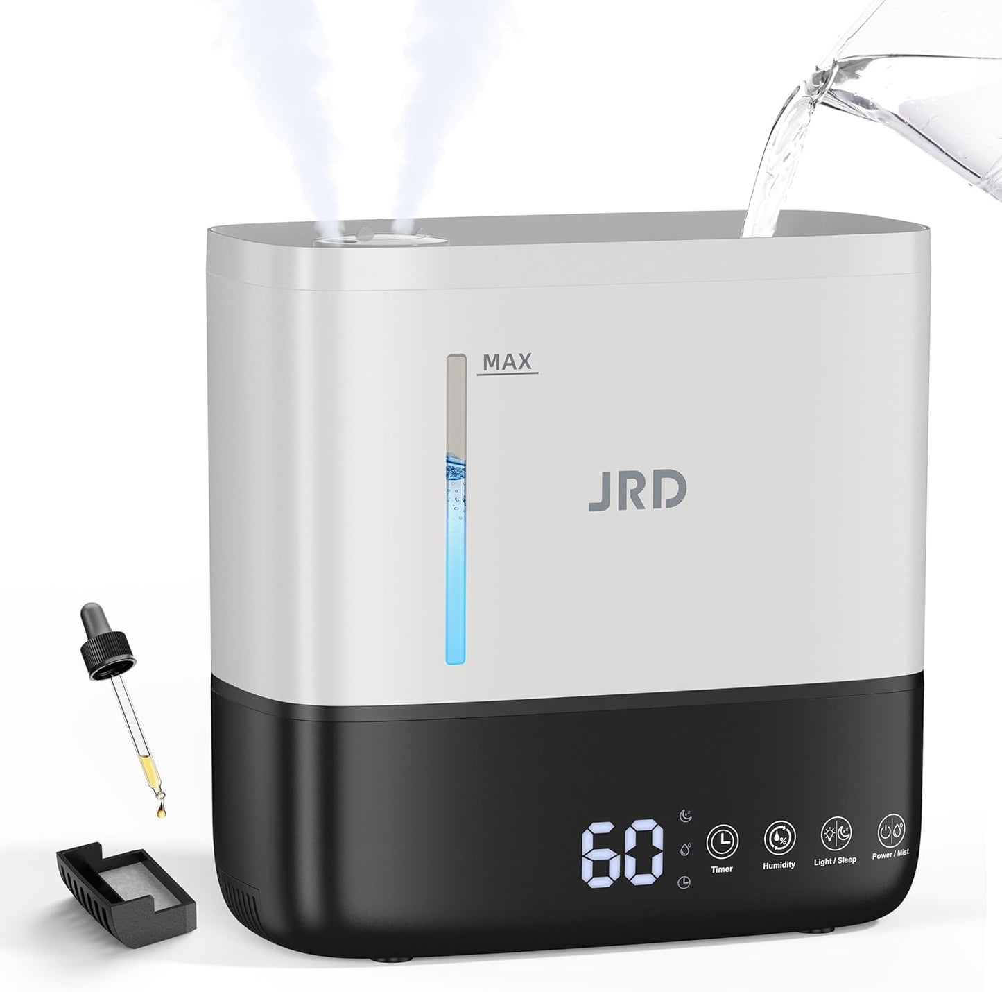 4L 40H 12H 360 Nozzle, 7-Color JRD Humidifiers for Bedroom, Ultrasonic Humidifier for Large Room, Cool Mist Top-Fill