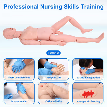Medical Mannequin for Training, Female CPR Human Manikins Highly Simulated Patient Care Medical Manikin with 3 Muscle Module & Patient Gown & Urinary for Teaching Pratice (Famale)