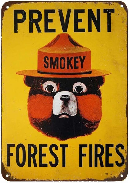 CCPARTON Smokey Bear Prevent Forest Fires Metal Tin Sign, Retro Wall Decor 8x12 Inch