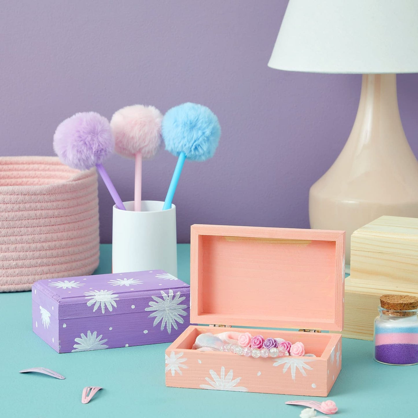 Bright Creations Wooden Boxes - 4 Pack, 5.5 x 3.5 x 2 in, Unfinished Pinewood - Wood Box with Hinged Magnetic Lid - DIY Crafts & Storage