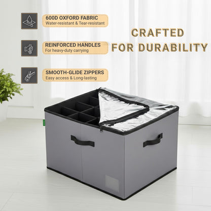 DeveHome 2 Pack Shoe Organizer for Closet, Foldable Fabric Shoe Storage Box with Adjustable Dividers and Clear Dustproof Cover, Large Collapsible Shoe Bins & Containers, Holds up to 32 Pairs, Gray