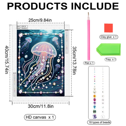 Stalente Pearl Diamond Painting Kits for Adults Glowing Jellyfish, 5D Special Shape Diamond Art Kits for Beginners, Crystal Rhinestones Diamond Painting for Home Wall Decoration Gift 12×16inch